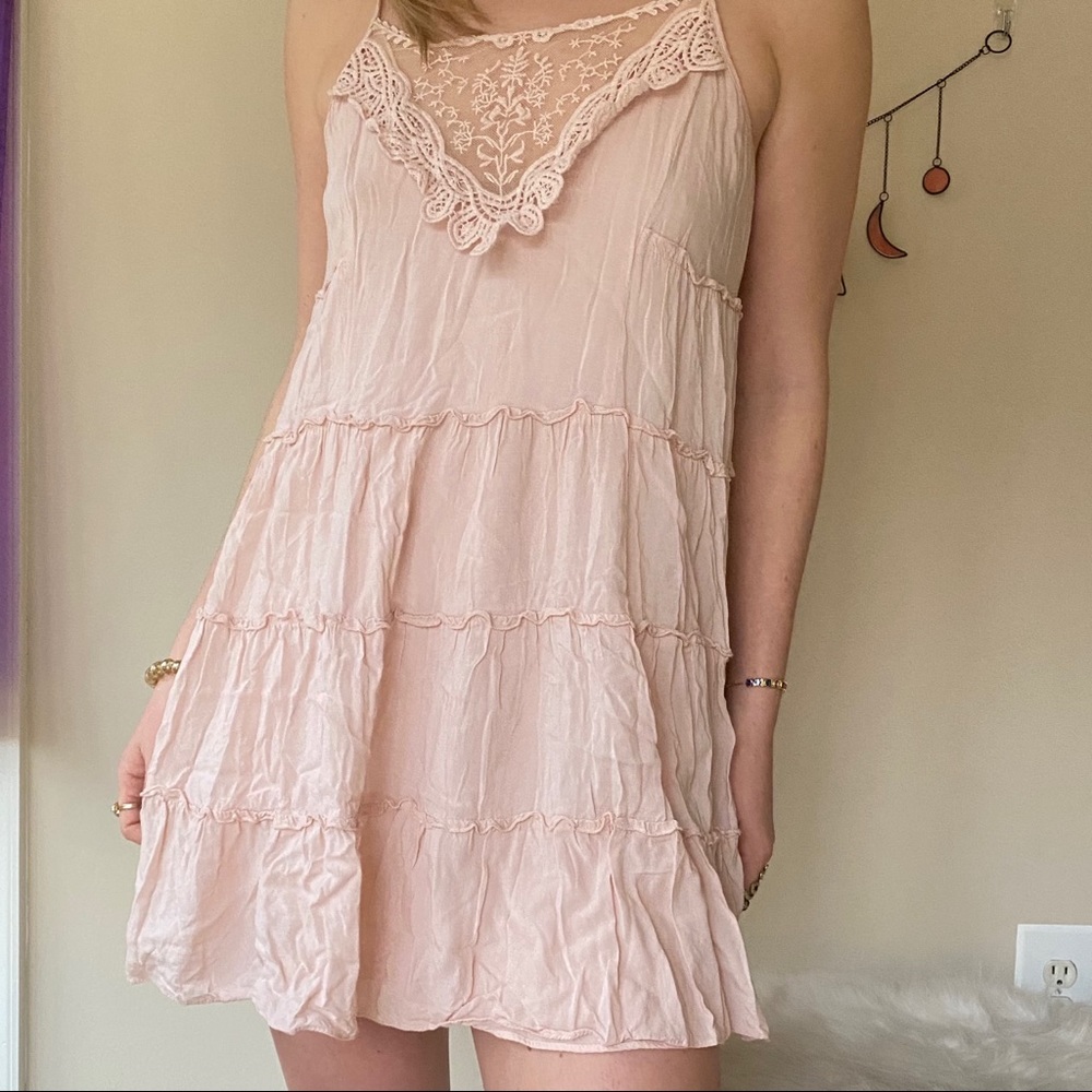 Blush Pink Babydoll Dress with Lace Details